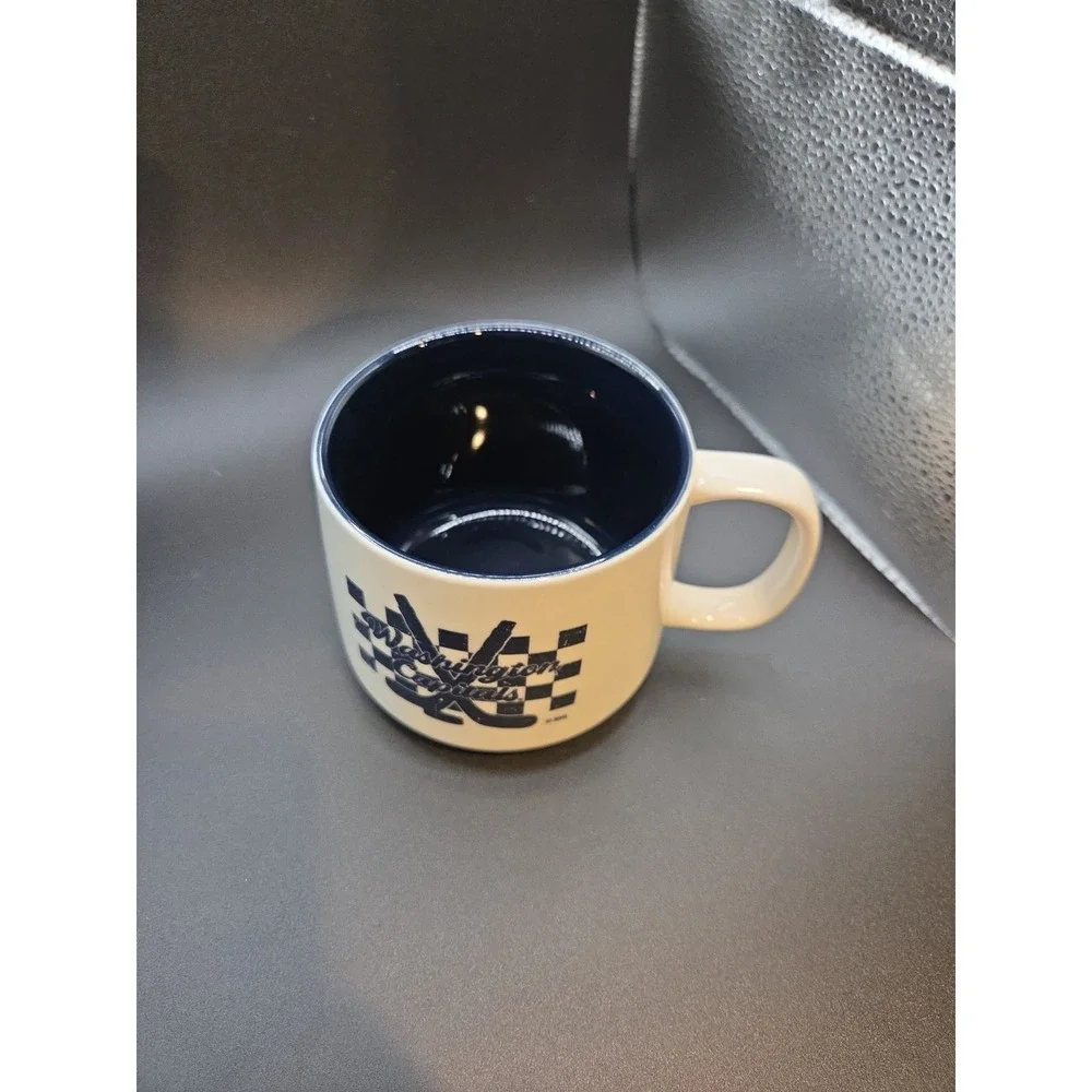 NHL Washington Capitals Hockey Coffee Mug Cup White Blue Checkered Graphic Logo - Picture 2 of 4
